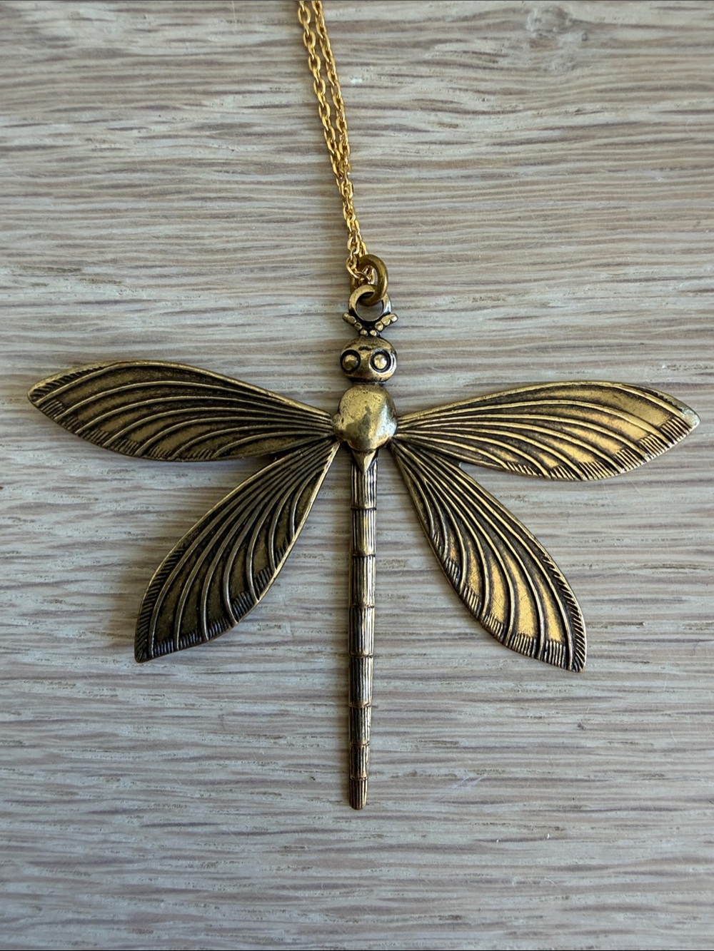 Antique Brass Dragonfly Pendant Necklace - with 20” chain.